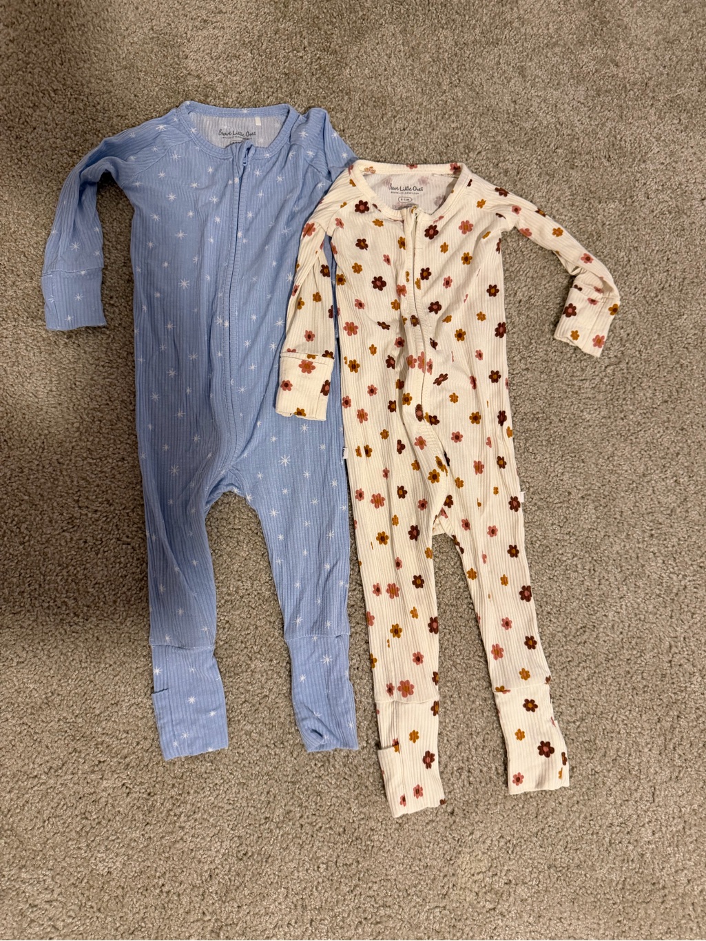 Soft Floral Cream Footie One-Piece With Front Zip